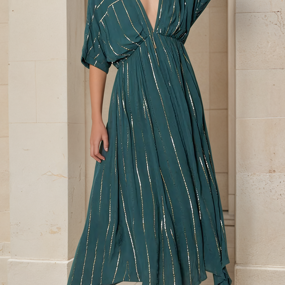 Emerald Striped Sequin Midi Dress - Soléa