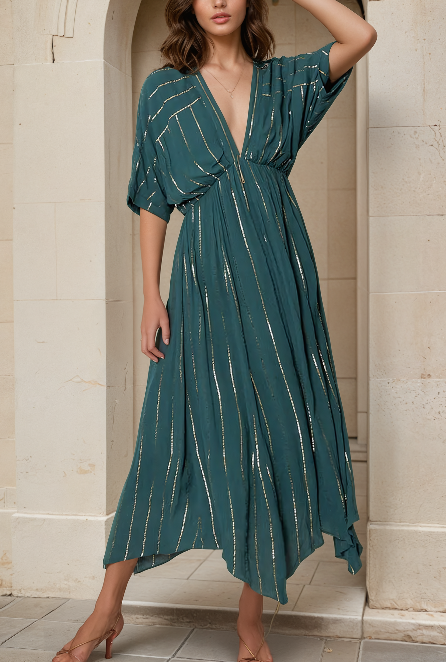 Emerald Striped Sequin Midi Dress - Soléa