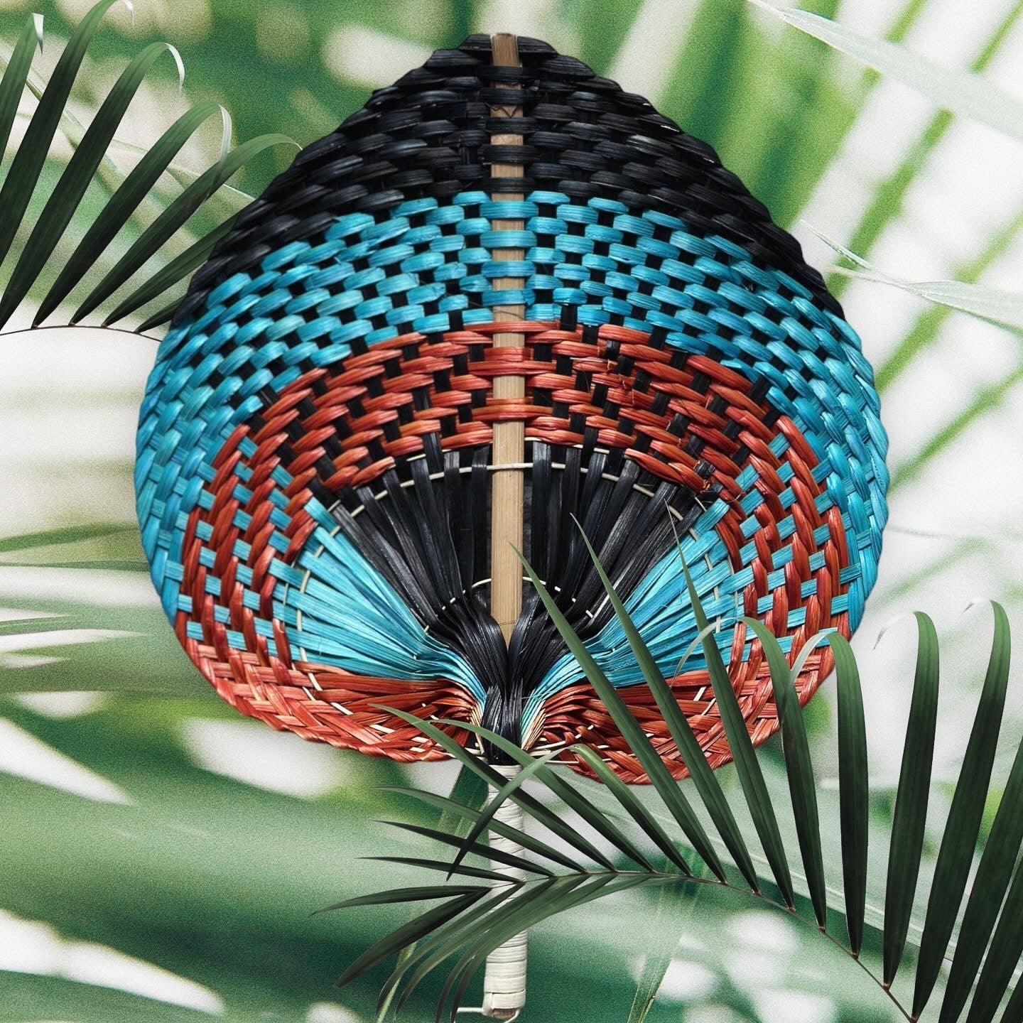 Tricolor Raffia Handmade Fan - Soléa