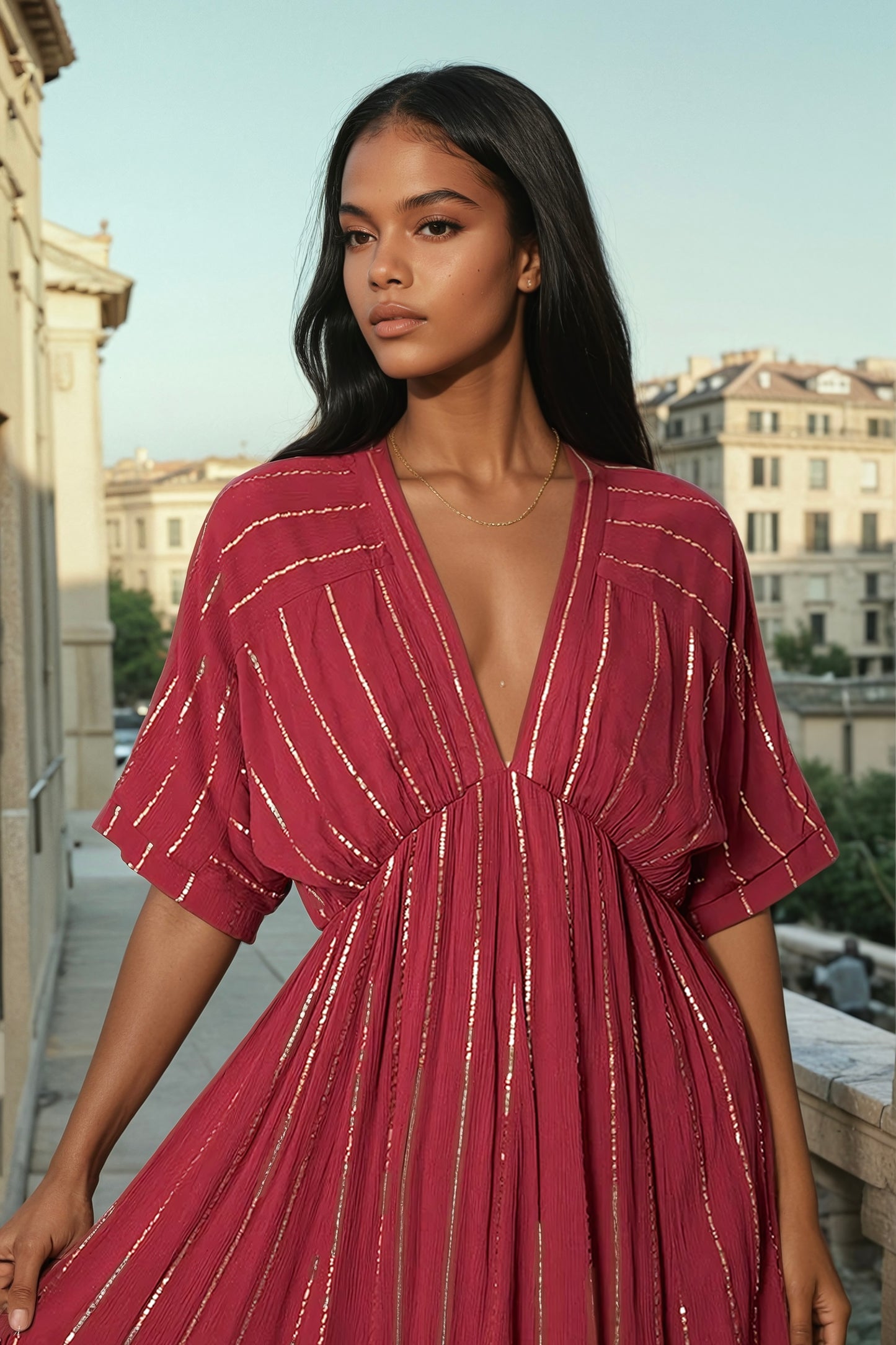 Scarlet Striped Sequin Midi Dress - Soléa