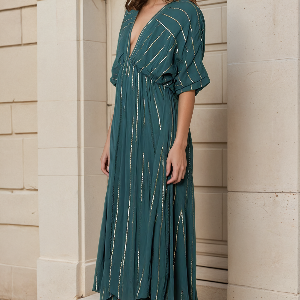 
                  
                    Emerald Striped Sequin Midi Dress - Soléa
                  
                